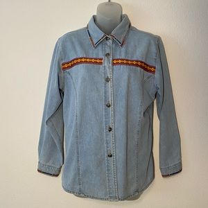 Five Star by Roper • 90's Embroidered Denim Western Top